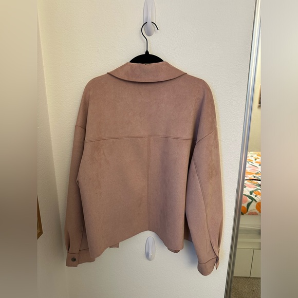 Zara Suede Cropped Lightweight Pink Jacket Size Small Oversized Fall - Picture 5 of 8